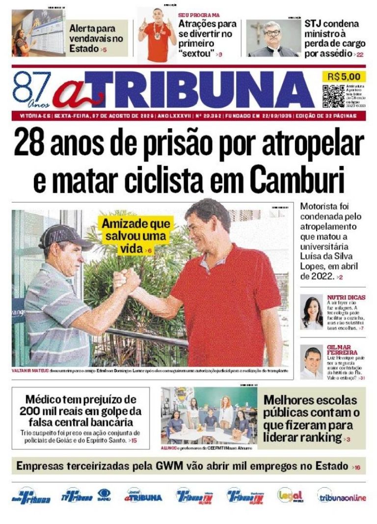 Confira os destaques do jornal A Tribuna desta sexta-feira