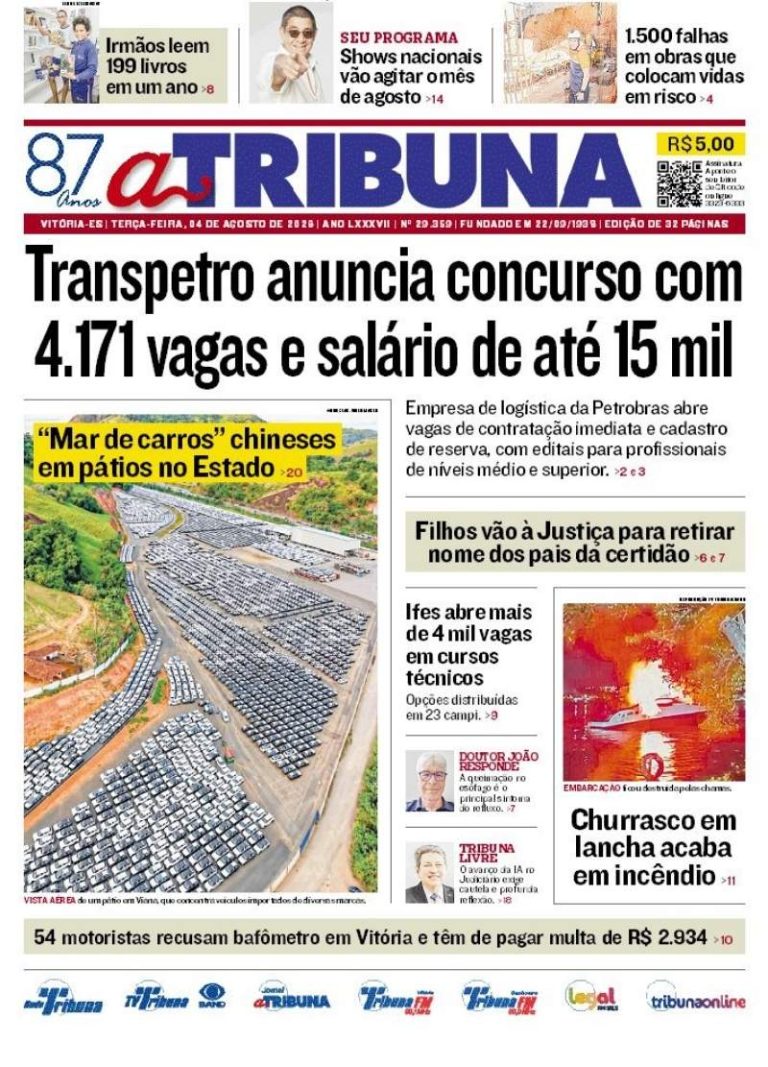 Confira os destaques do jornal A Tribuna desta terça-feira