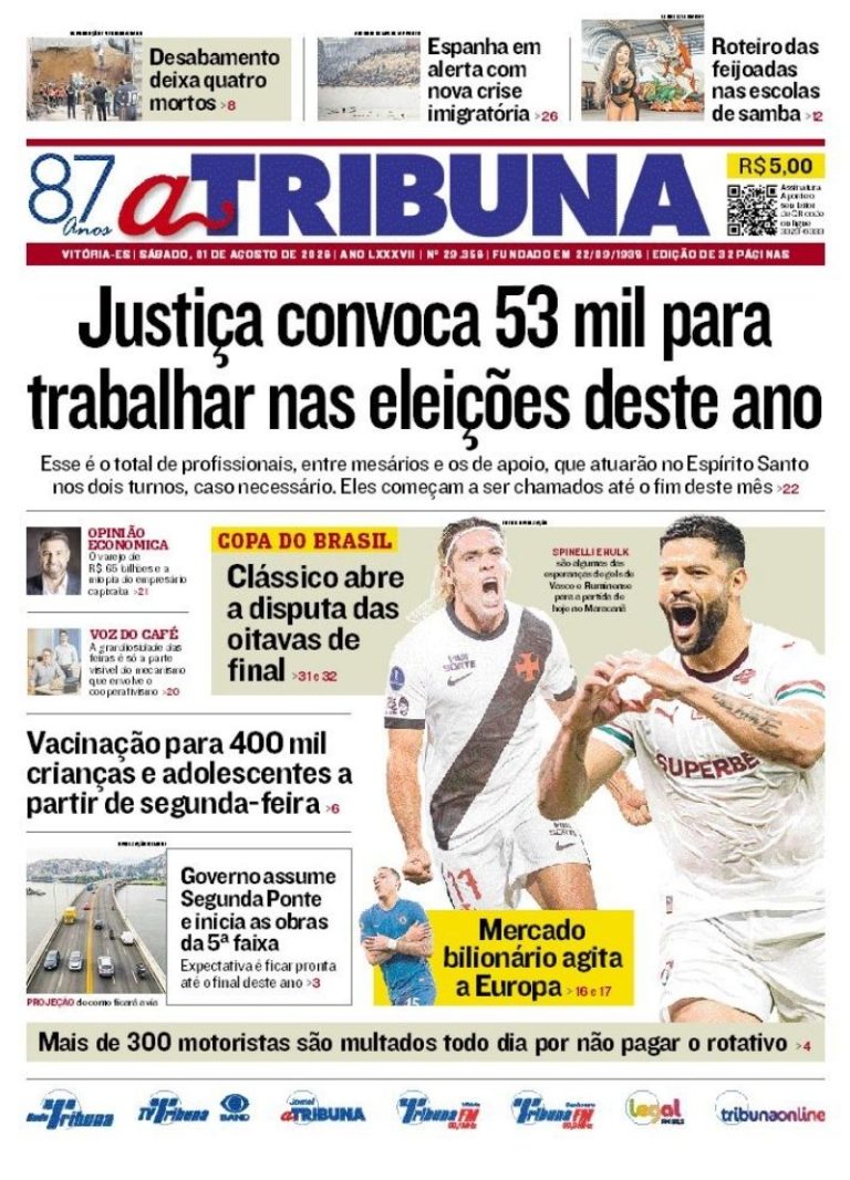 Confira os destaques do jornal A Tribuna deste sábado