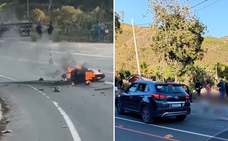Dois homens morrem após moto bater em caminhão e pegar fogo no Sul do ES